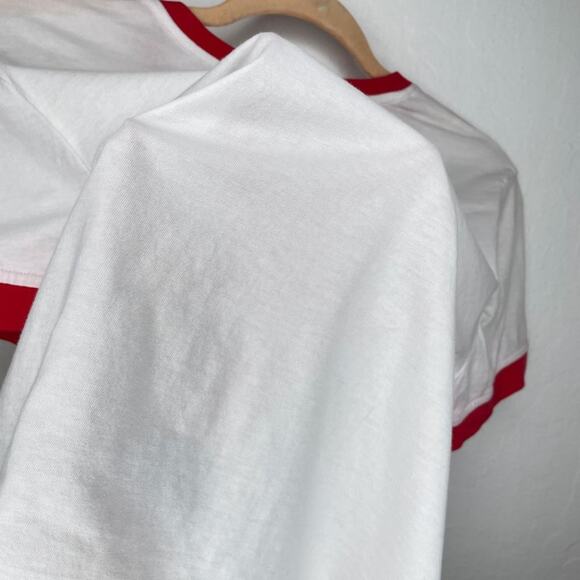 Solid and Striped Graphic Red White Short Sleeve Ringer Baby Tee Crop Top Medium - Picture 10 of 11